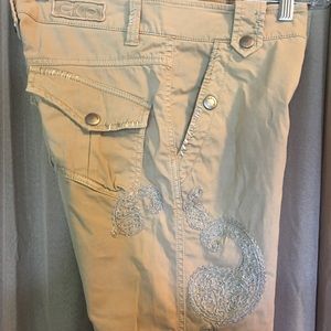 Cambio Size 10 Metallic Embroidered Stretch Cargo Capri Pants